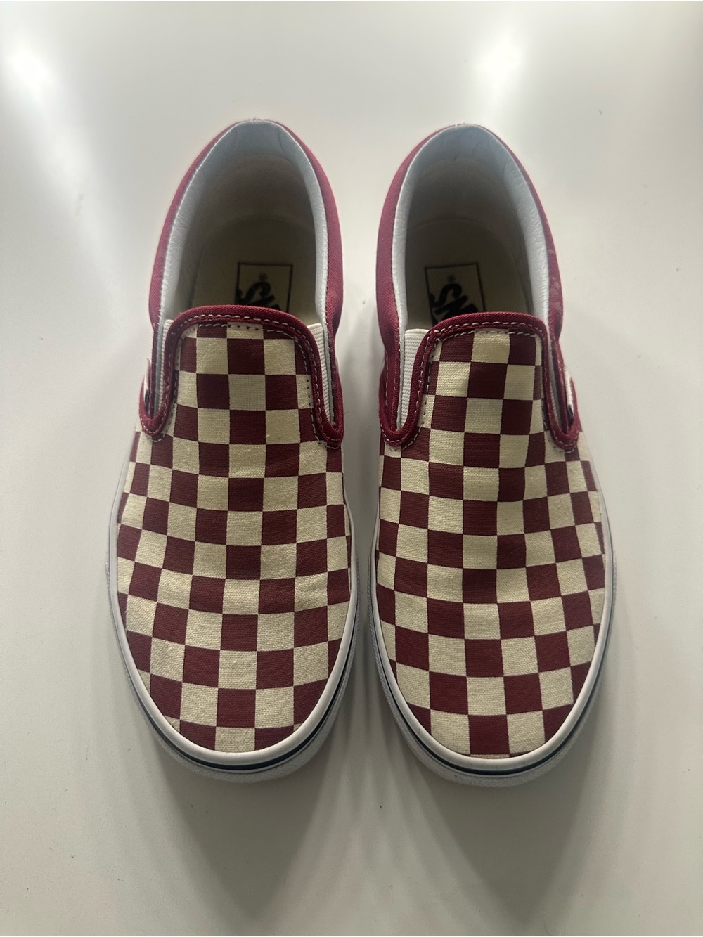 Vans Slip-On Checkerboard Sneakers - Maroon & White